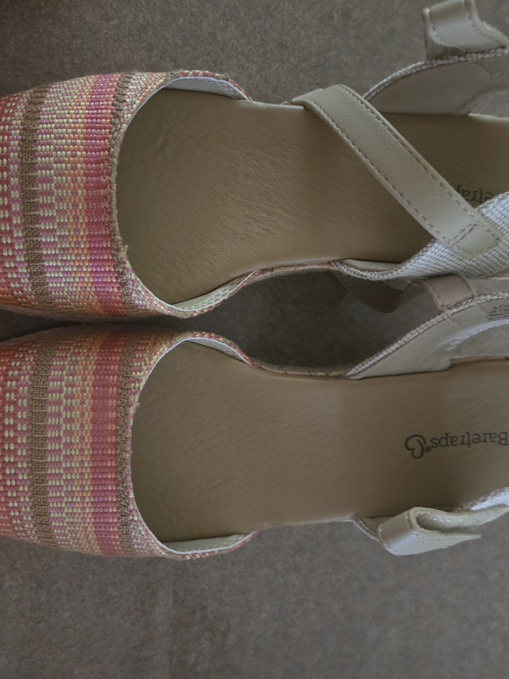 BareTraps Pink & Cream Woven Espadrille Wedges